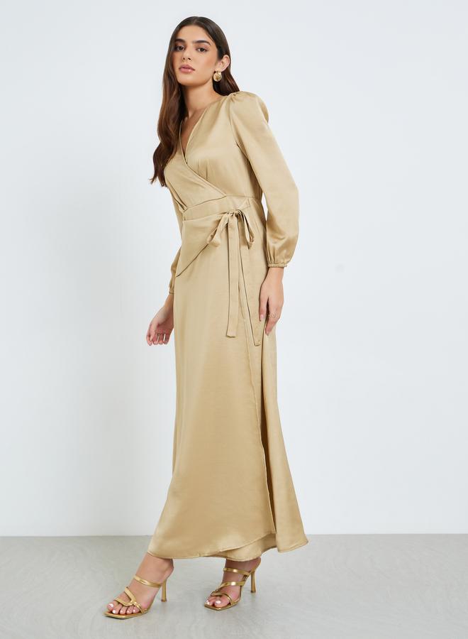 Styli Women Beige Wrap Maxi Dress - Image 2